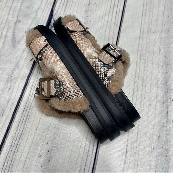 Aerosoles Olivia Snakeskin Platform Sandals Women’s Size 6 Fur Lined - Picture 4 of 9